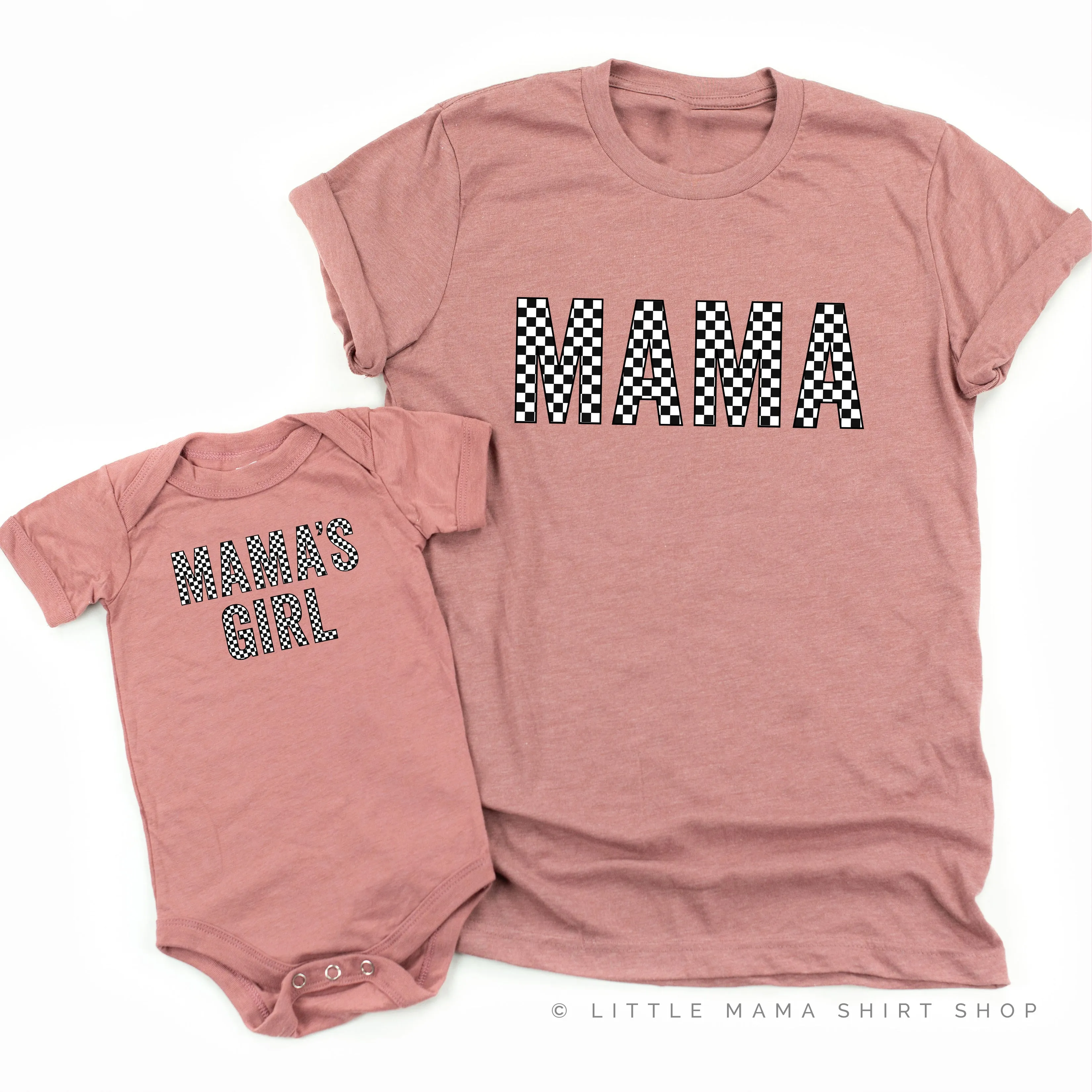 BLOCK FONT CHECKERS - MAMA MAMA'S GIRL - Set of 2 Matching Shirts