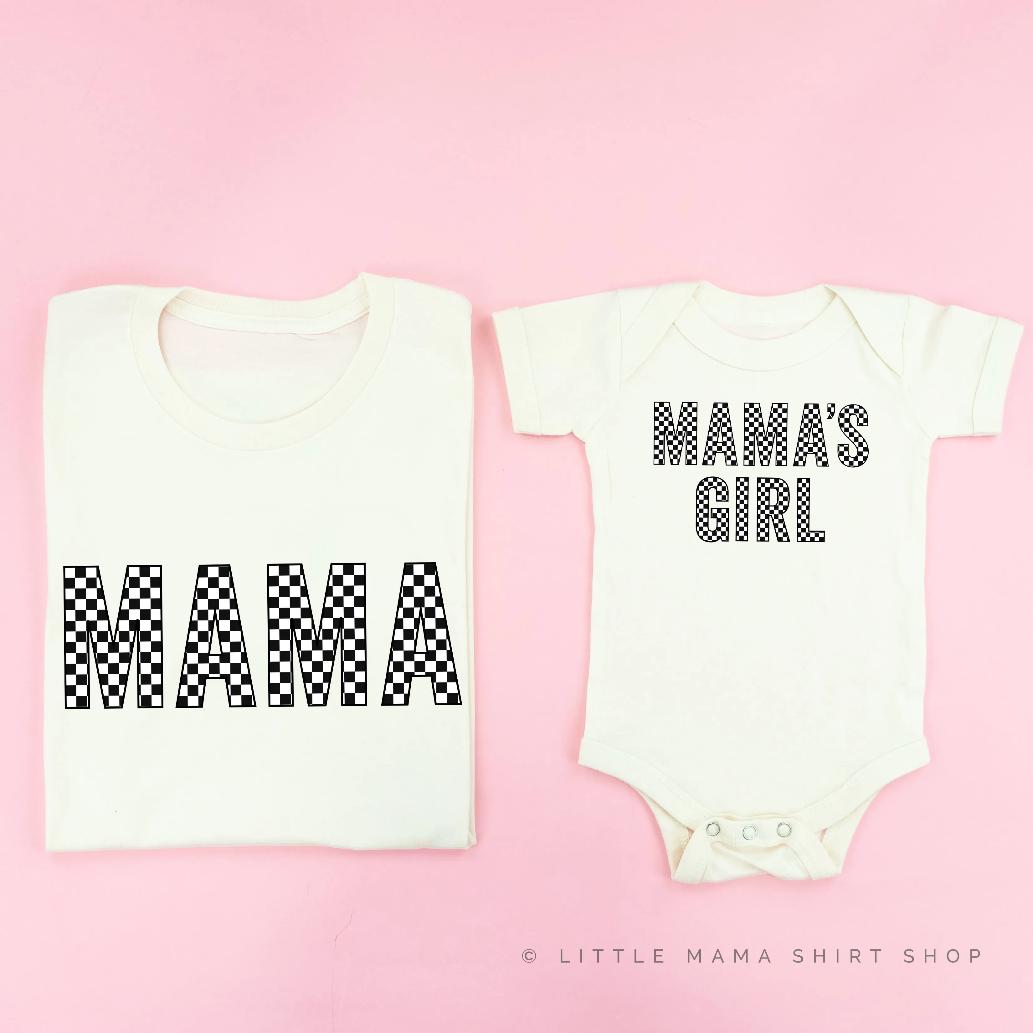 BLOCK FONT CHECKERS - MAMA MAMA'S GIRL - Set of 2 Matching Shirts