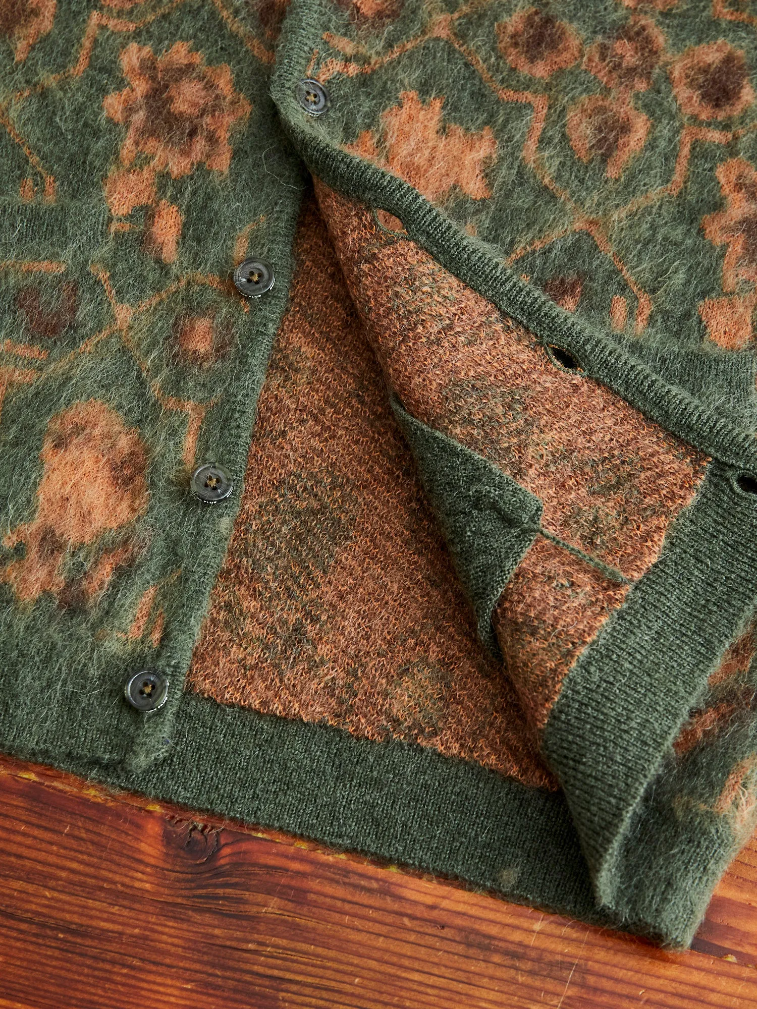Botanical Pattern Jacquard Cardigan in Olive