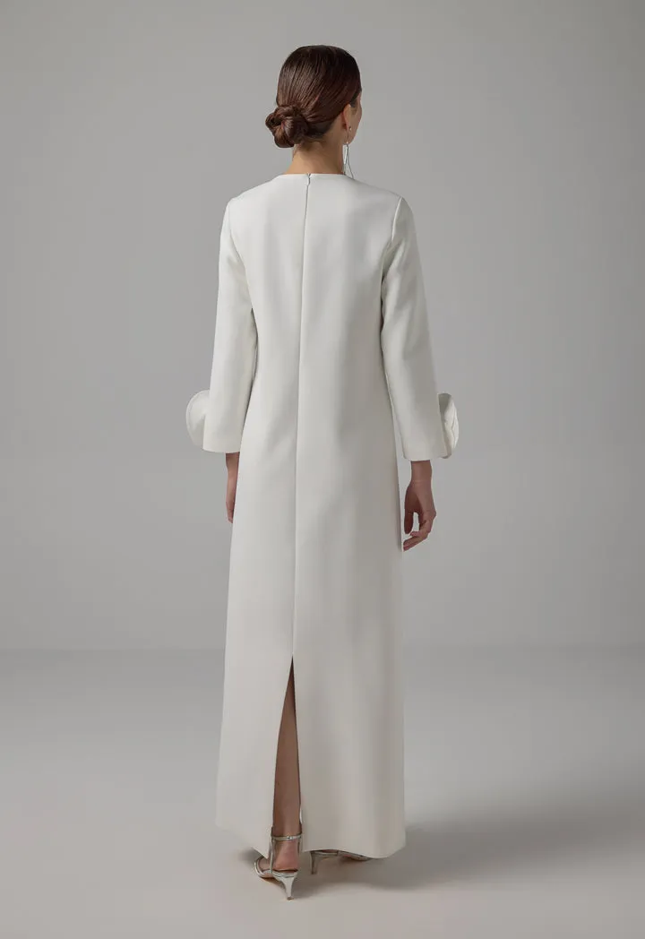 Choice Long Sleeves 3D Flowers Patch Maxi Dress Off White