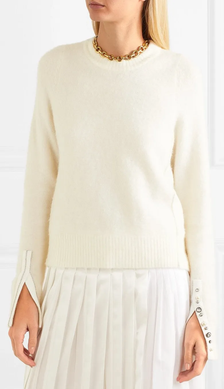 Crystal Embellished Sweater, White