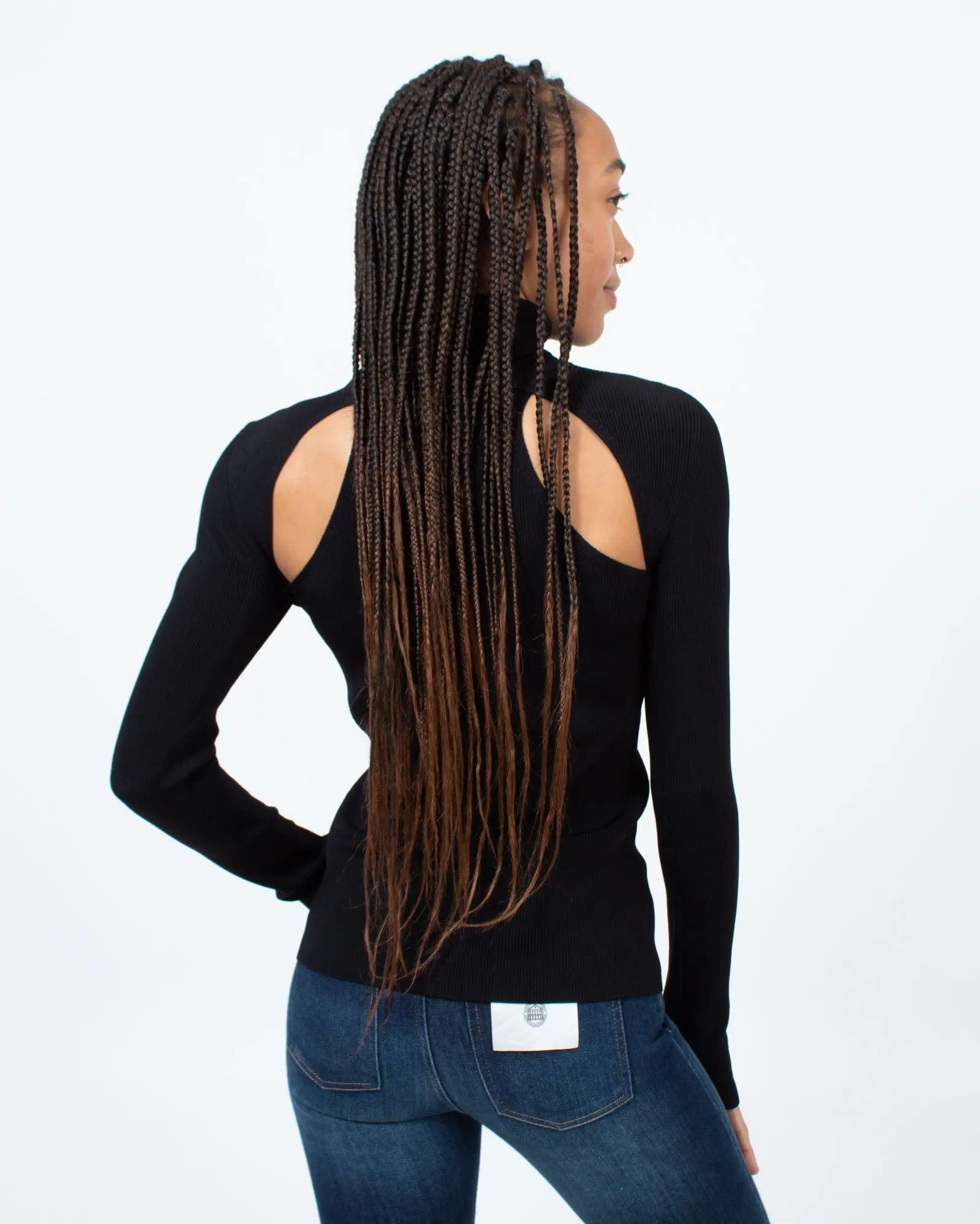 Cut Out Black Fitted Turtleneck Top