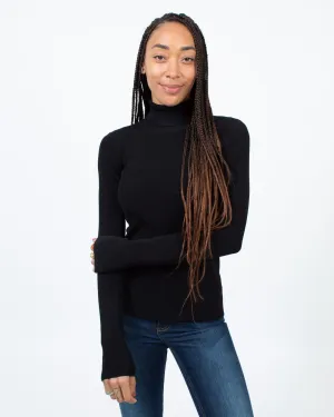 Cut Out Black Fitted Turtleneck Top