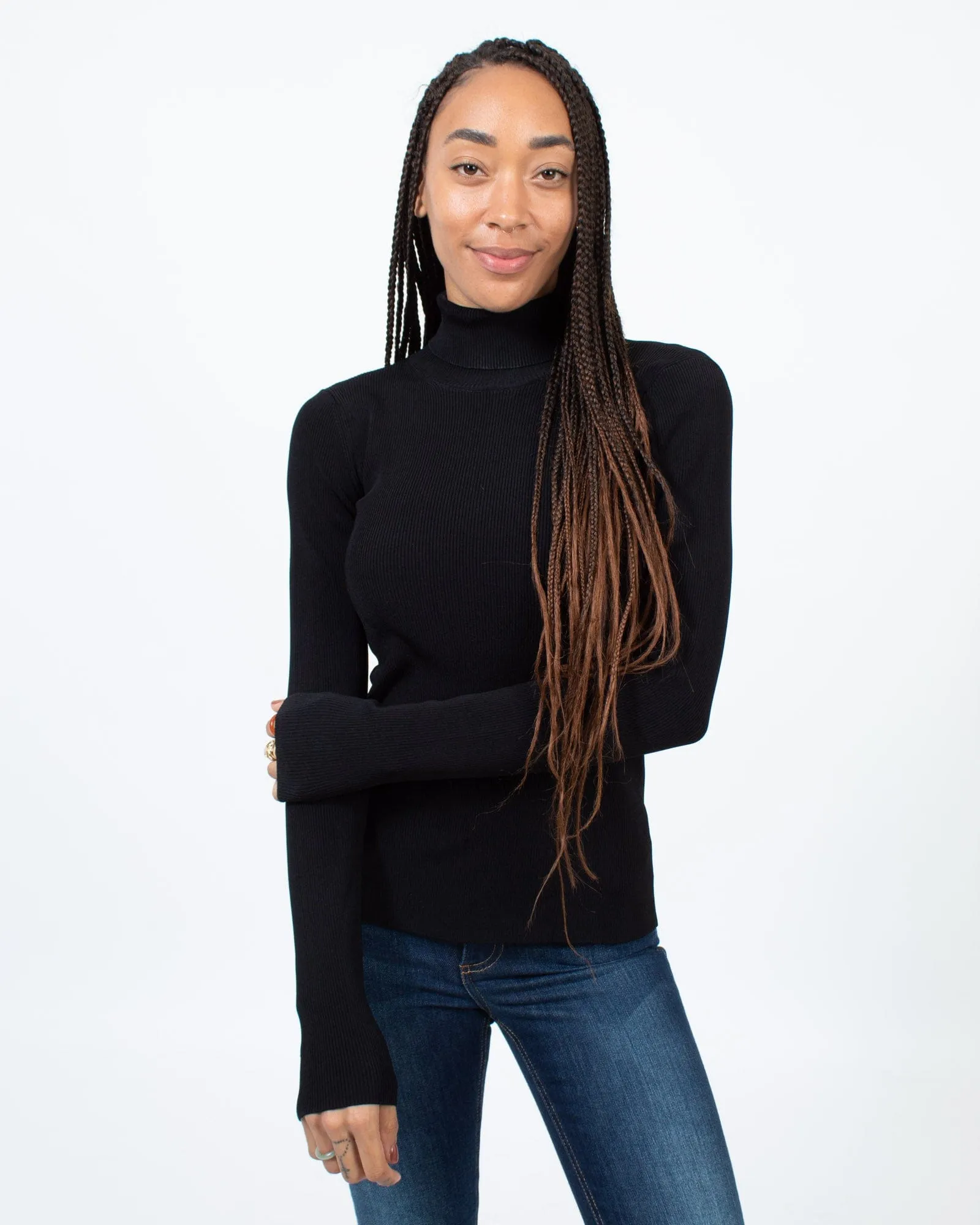 Cut Out Black Fitted Turtleneck Top