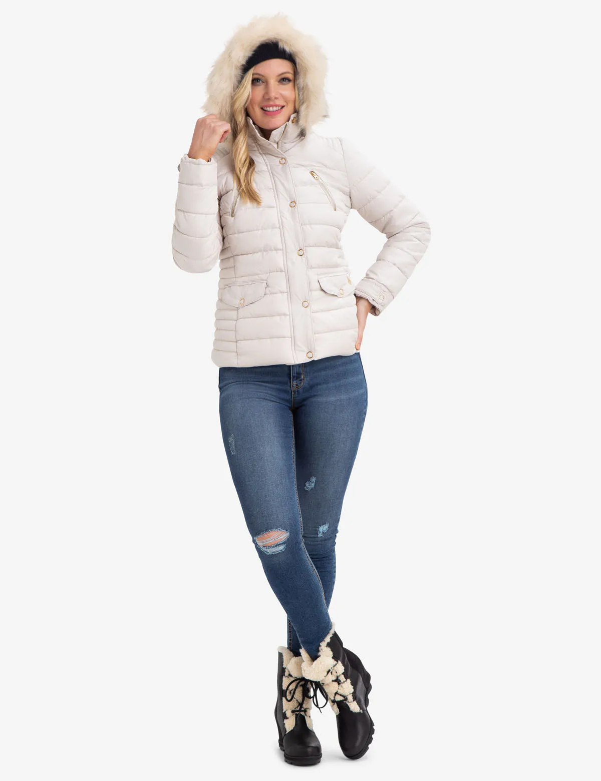 FUR HOODED PUFFER COAT