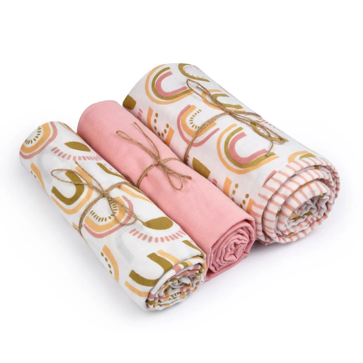 Naturally Dyed Organic Muslin Blanket & Swaddles (Set of 3)- I'm Peachy