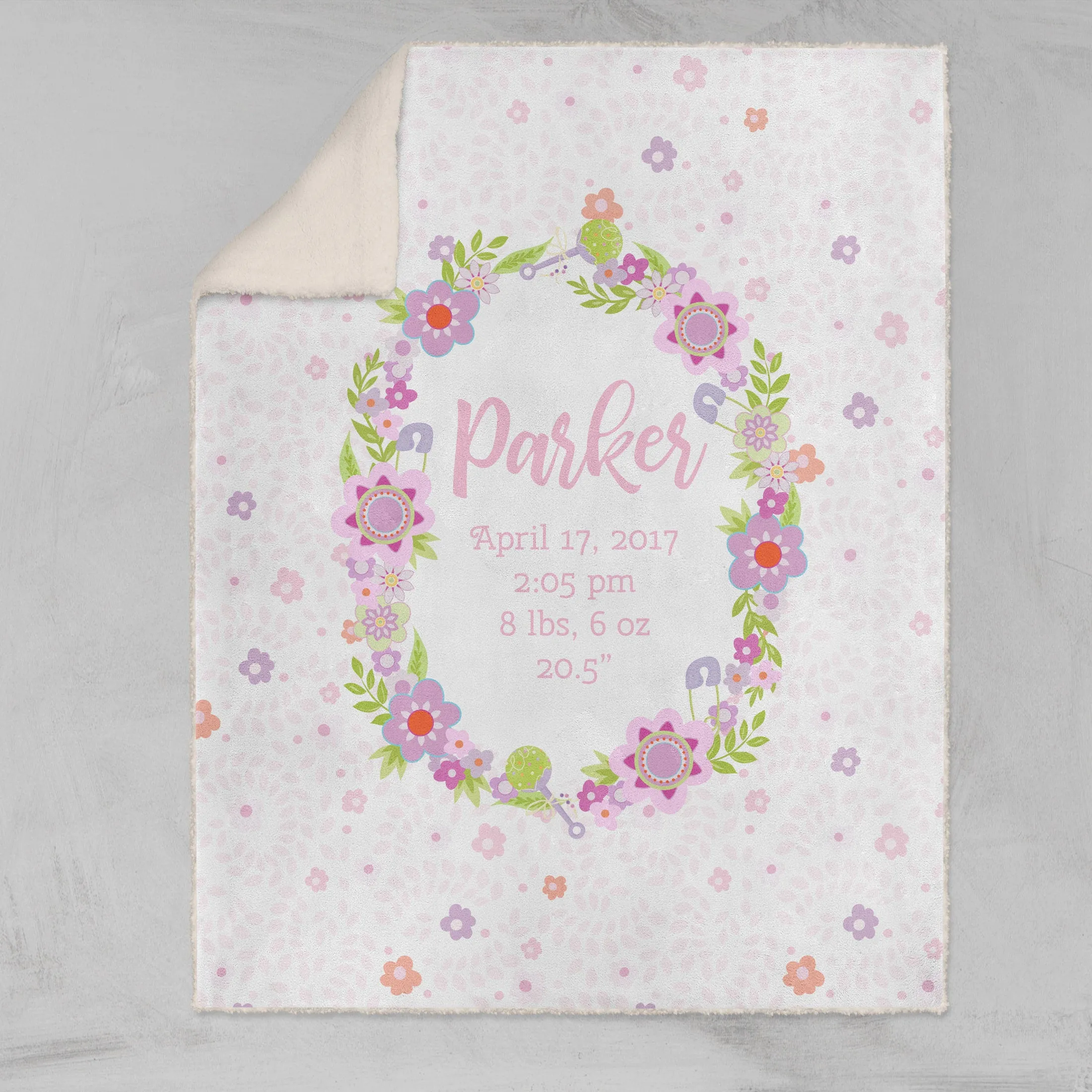 Pink Floral Garland Personalized Baby Blanket