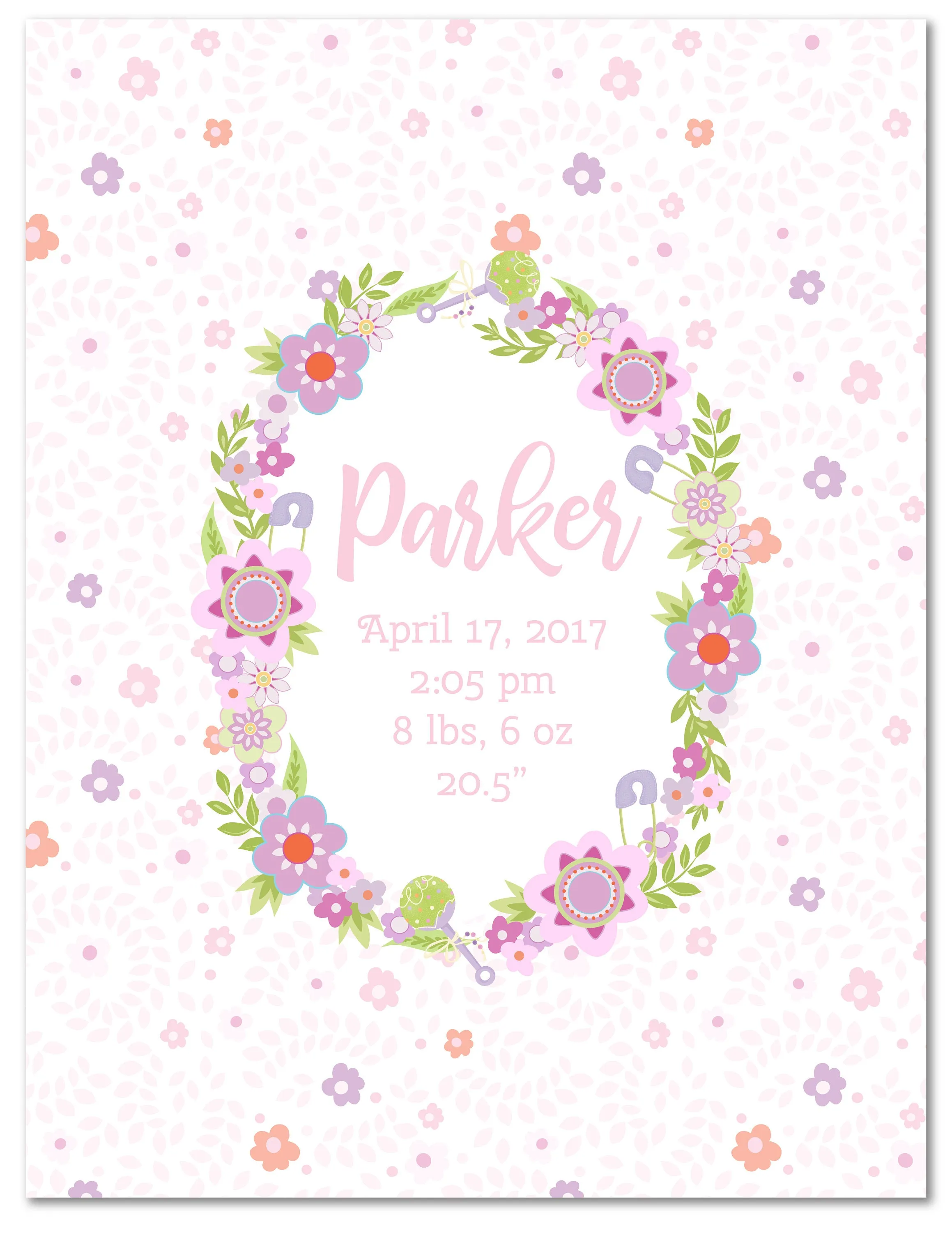 Pink Floral Garland Personalized Baby Blanket