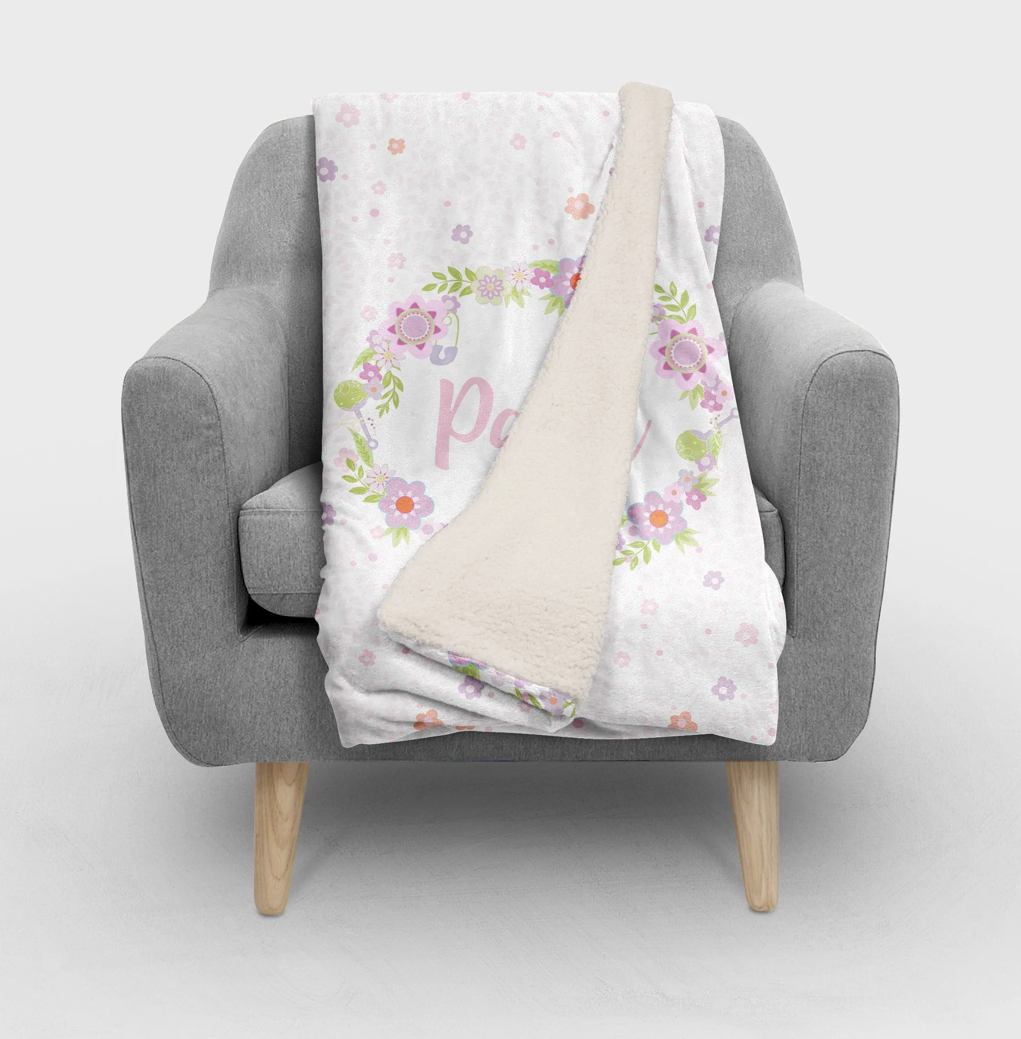 Pink Floral Garland Personalized Baby Blanket