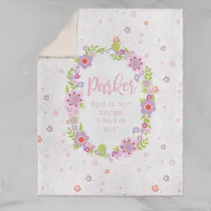 Pink Floral Garland Personalized Baby Blanket