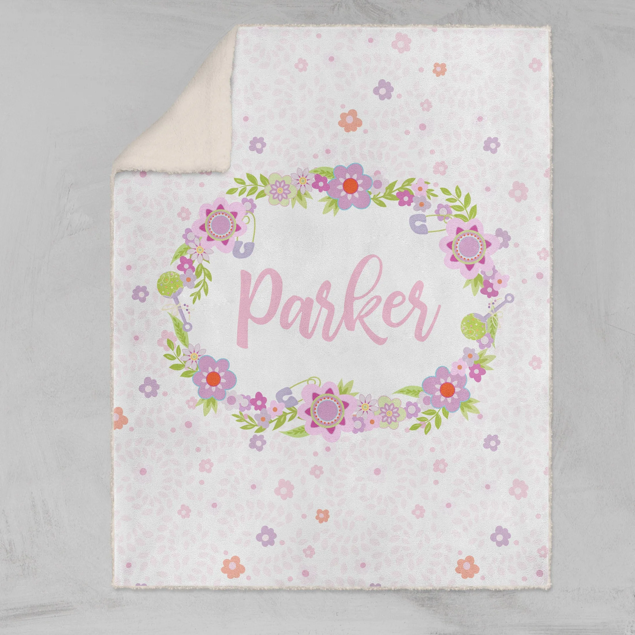 Pink Floral Garland Personalized Baby Blanket