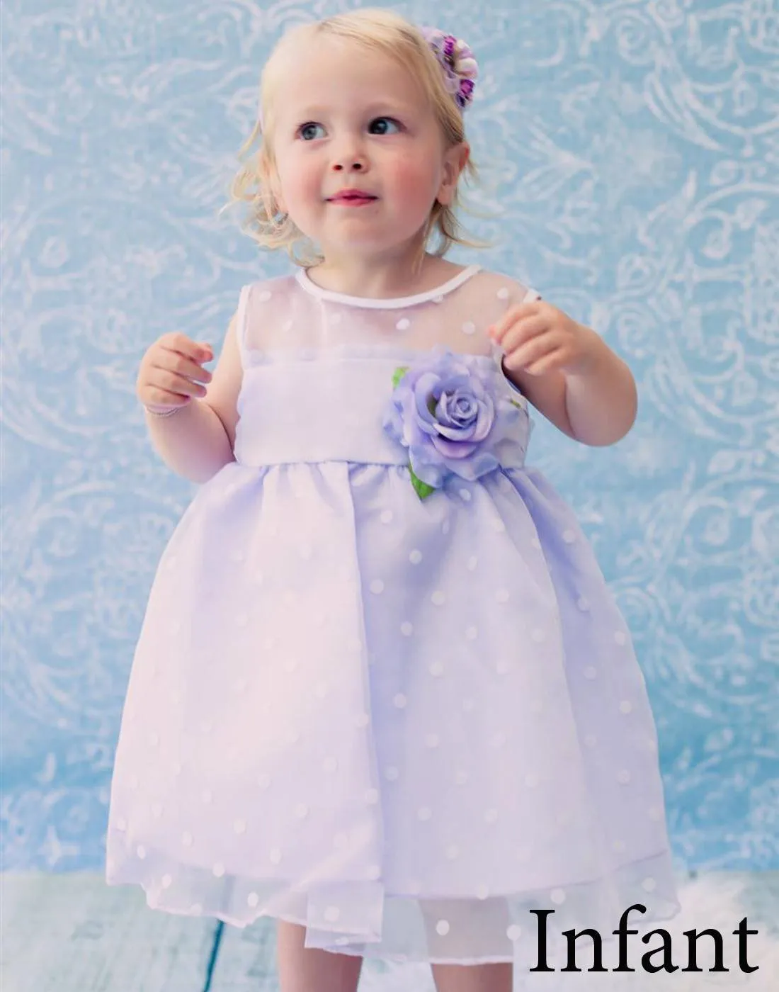 Polka Dot Organza Overlay Dress with an Organza Sash - Lavender