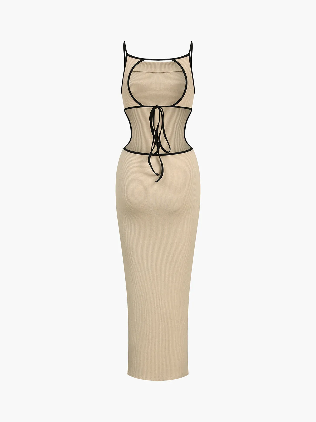 Rib Open Back Trendy Cutout Tied Midi Dress