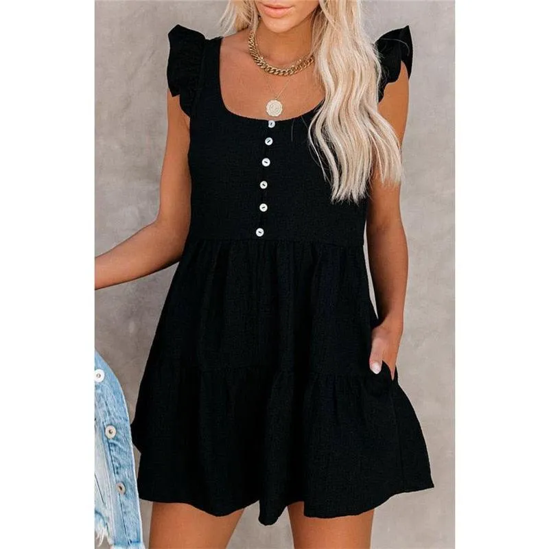 Sleeveless Open-Back Ruffled Mini Dress