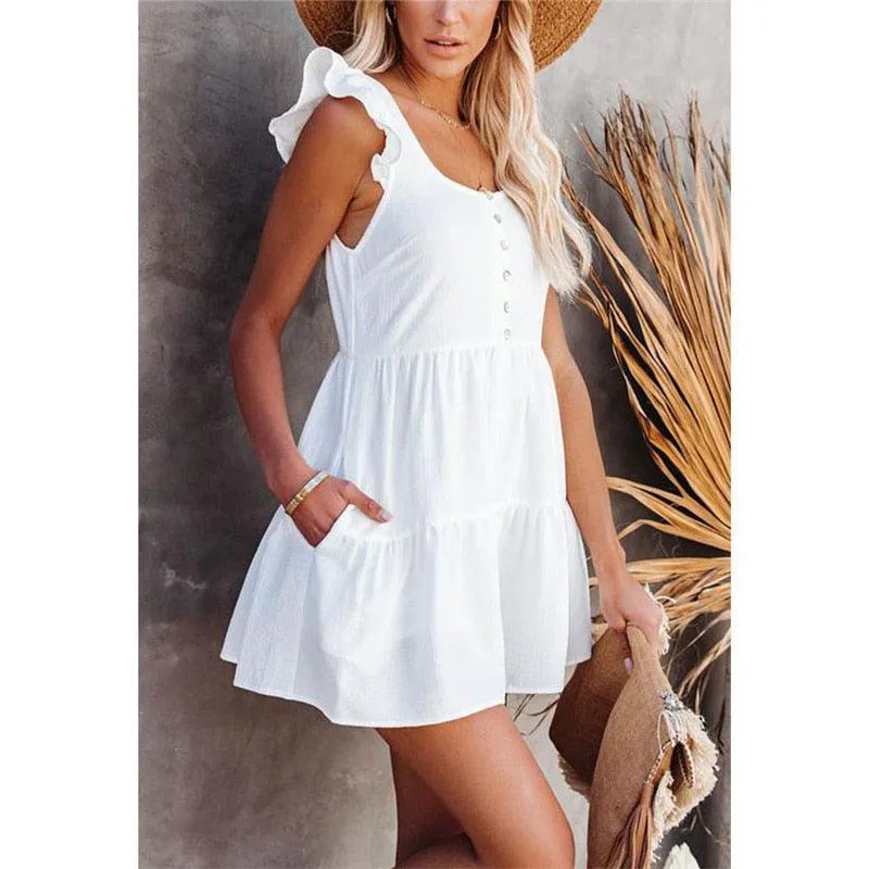 Sleeveless Open-Back Ruffled Mini Dress