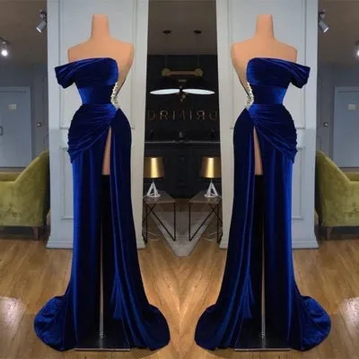 Slit off shoulder mermaid long Prom dresses