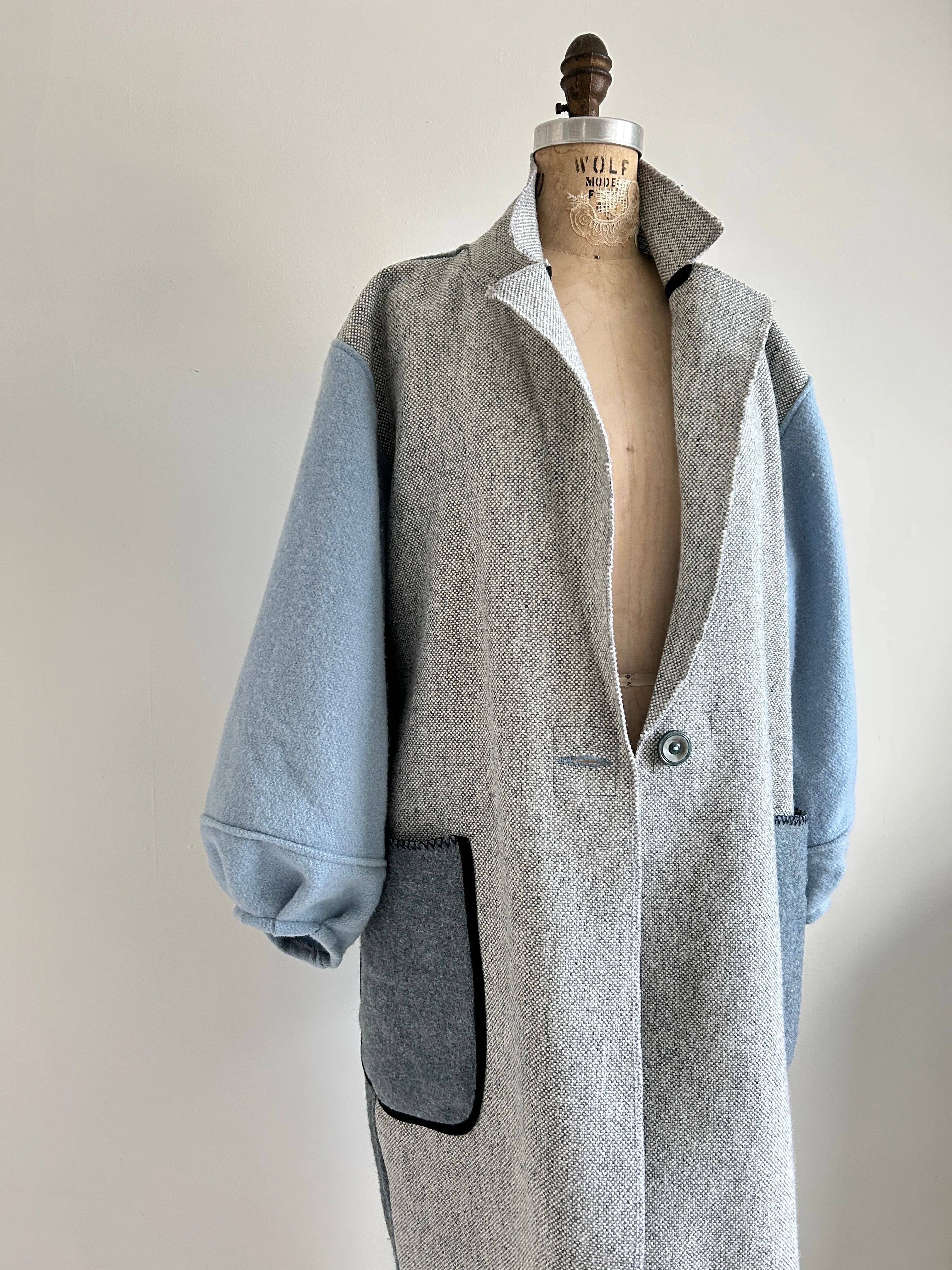 Trench with Vintage Wool & Tweed Blankets Size M/L #TRENCH12