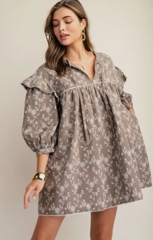 Vintage Floral Print Mini Dress