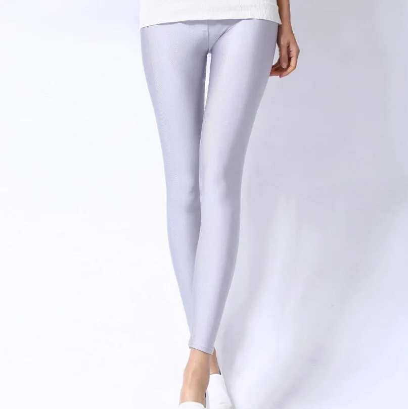 Women Casual Shiny Fluorescent Spandex Leggings